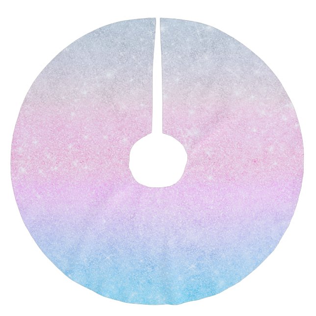 Elegant Blue Pink Silver Glitter Gradient Design Brushed Polyester Tree Skirt (Front)
