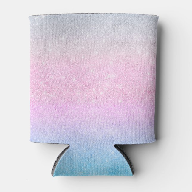 Elegant Blue Pink Silver Glitter Gradient Design Can Cooler (Front)