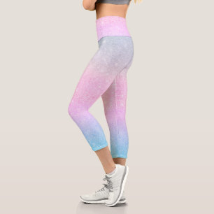Elegant Blue Pink Silver Glitter Gradient Design Capri Leggings