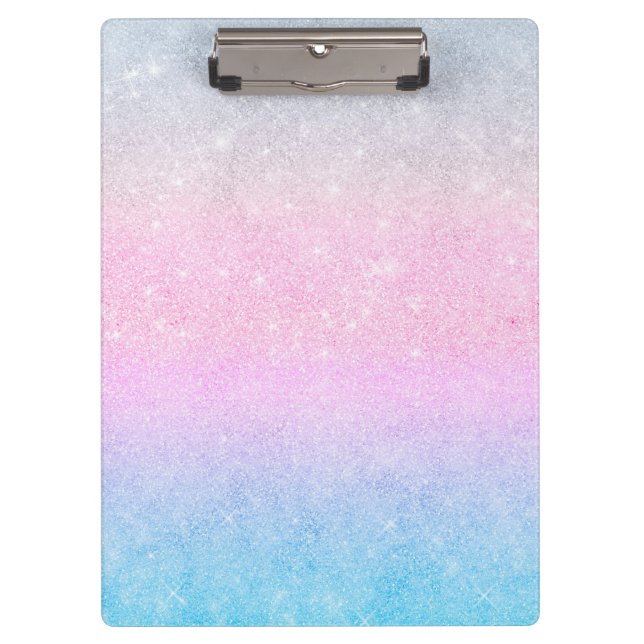 Elegant Blue Pink Silver Glitter Gradient Design Clipboard (Front)