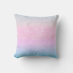 Elegant Blue Pink Silver Glitter Gradient Design Cushion