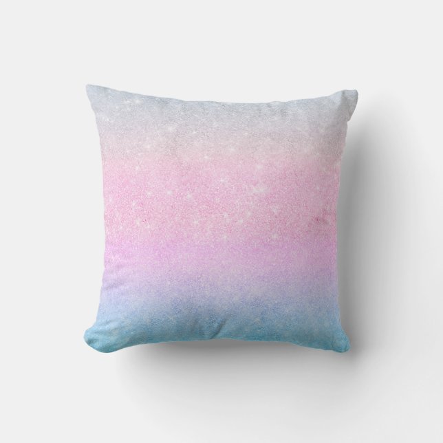 Elegant Blue Pink Silver Glitter Gradient Design Cushion (Front)