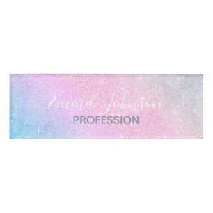 Elegant Blue Pink Silver Glitter Gradient Design Name Tag
