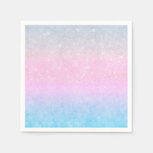 Elegant Blue Pink Silver Glitter Gradient Design Napkin