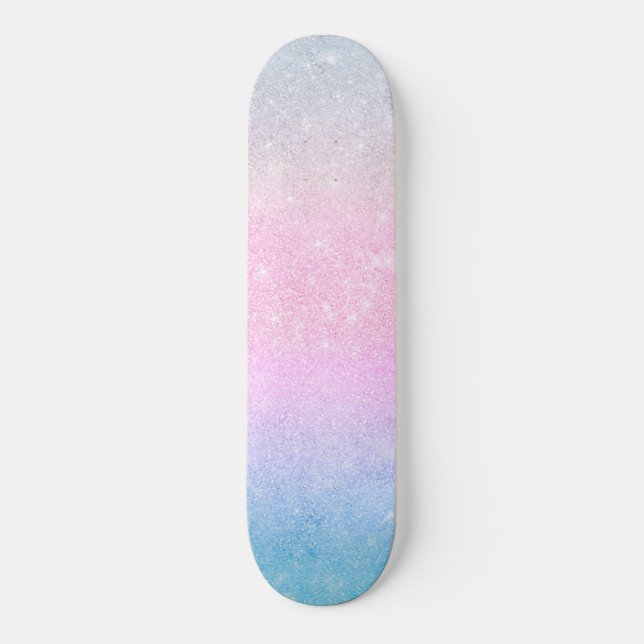 Elegant Blue Pink Silver Glitter Gradient Design Skateboard (Front)