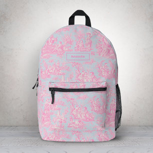Elegant Blue Pink Vintage Toile de Jouy Monogram Printed Backpack