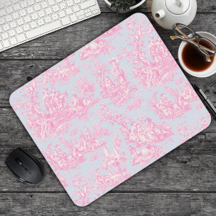 Elegant Blue Pink Vintage Toile de Jouy Mouse Pad