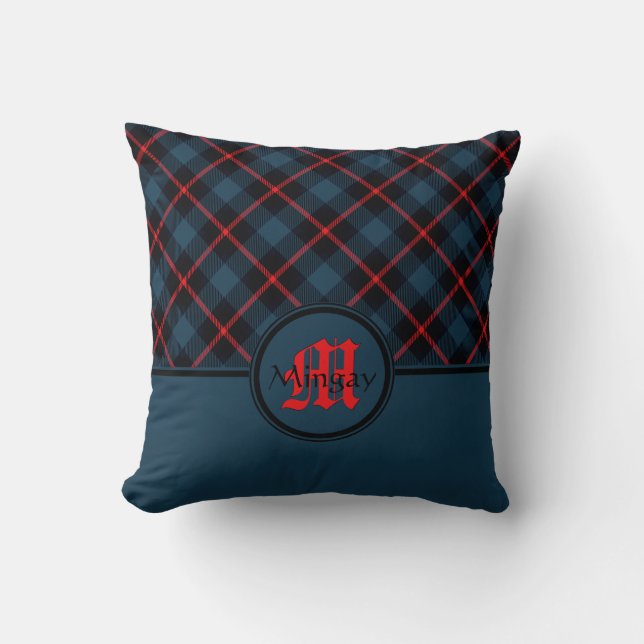 Elegant Blue Plaid Monogram Cushion (Front)