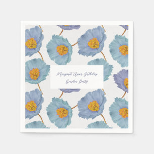 Elegant Blue Poppy Birthday Garden Party Napkin