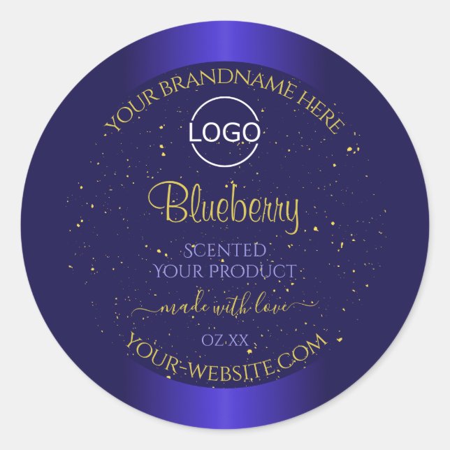 Elegant Blue Product Labels Soft Gold Glitter Logo (Front)