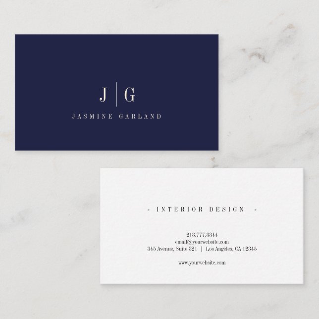 Elegant Blue Professional Simple Monogram Business Card (Front/Back)
