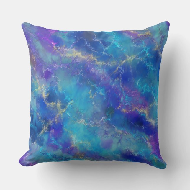 Elegant Blue, Purple And Gold Marble Pattern Cushion (Front)