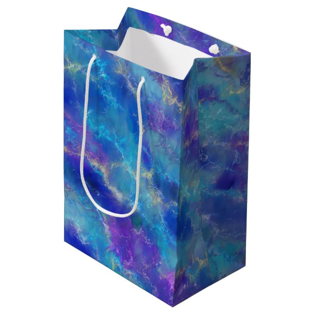 Elegant Blue, Purple, and Gold Marble Pattern Medium Gift Bag (Front Angled)