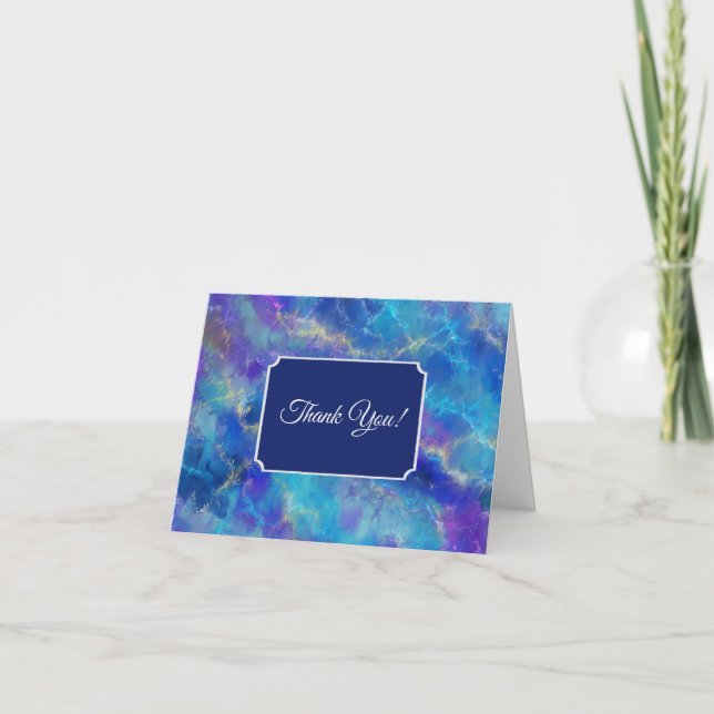 Elegant Blue, Purple, and Gold Marble Pattern Thank You Card (Front)
