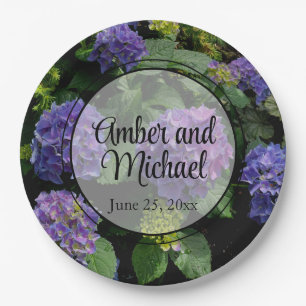Elegant blue purple floral flower garden paper plate