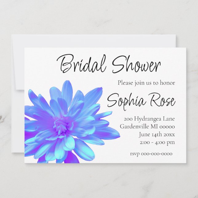 Elegant blue purple floral flower  invitation (Front)