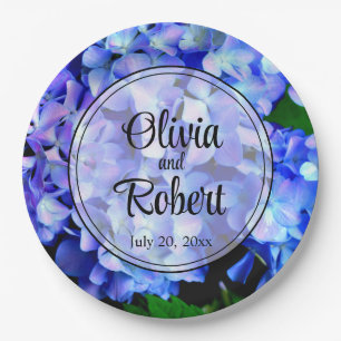 Elegant blue purple floral hydrangeas paper plate