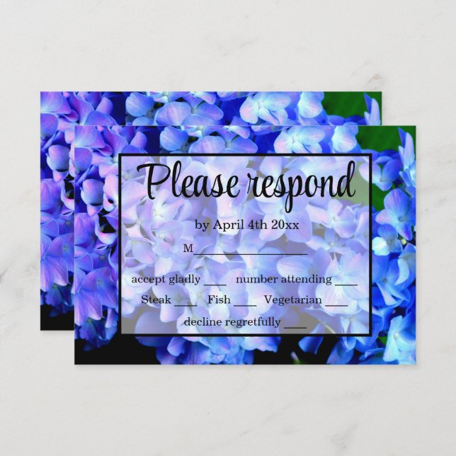 Elegant blue purple floral hydrangeas RSVP card (Front/Back)