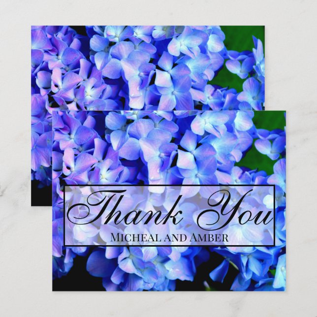 Elegant blue purple floral hydrangeas thank you card (Front/Back)