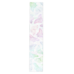 Elegant Blue Purple Glitter Butterfly Glam Design Medium Table Runner