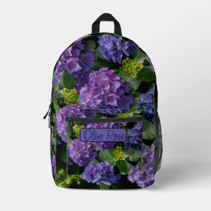 Elegant blue purple green floral monogram printed backpack
