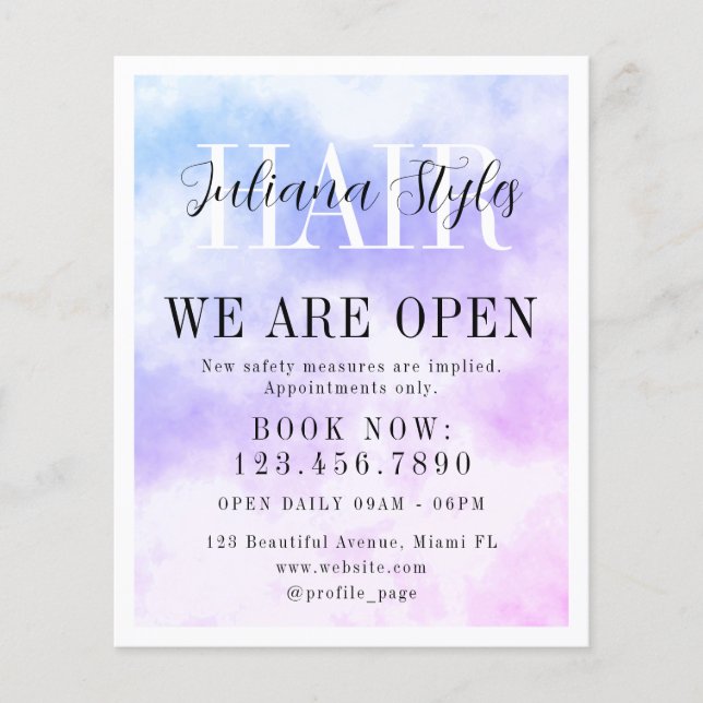 Elegant blue purple hairdresser  flyer (Front)