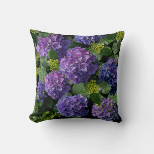 Elegant blue purple magenta green floral hydrangea cushion