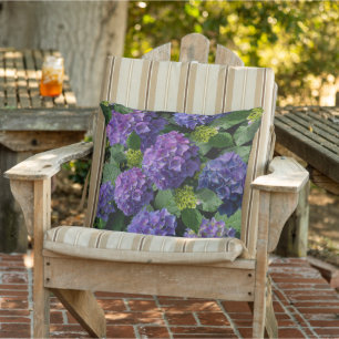Elegant blue purple magenta green floral hydrangea cushion