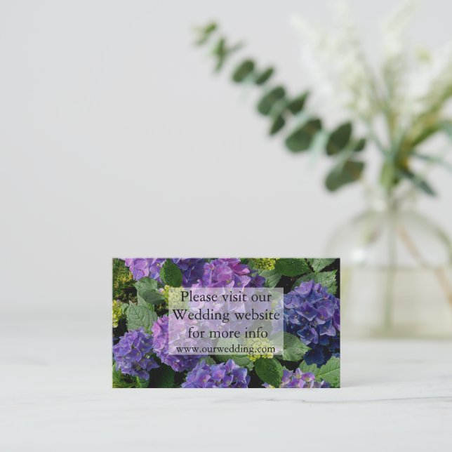 Elegant blue purple magenta green floral hydrangea enclosure card (Standing Front)