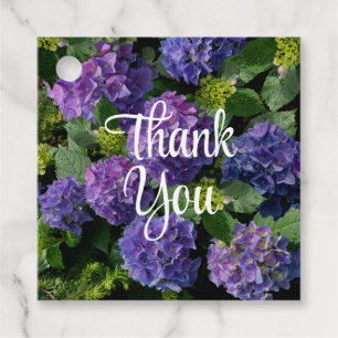 Elegant blue purple magenta green floral hydrangea favour tags