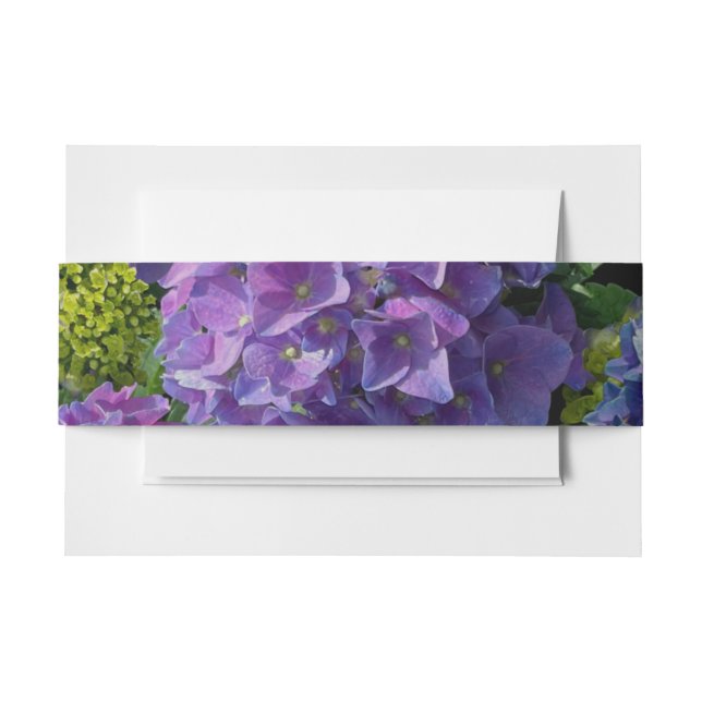 Elegant blue purple magenta green floral hydrangea invitation belly band (Front Example)