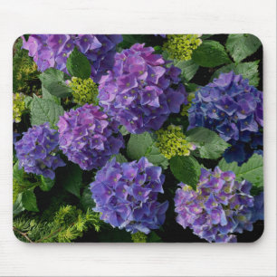 Elegant blue purple magenta green floral hydrangea mouse pad