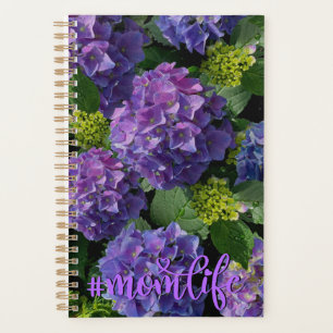 Elegant blue purple magenta green floral hydrangea planner