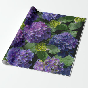 Elegant blue purple magenta green floral hydrangea wrapping paper