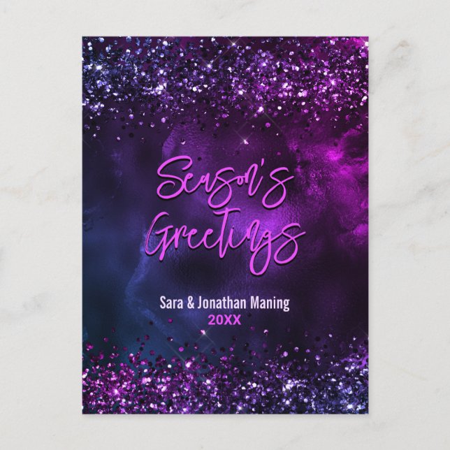 Elegant blue purple marble art Christmas new year Postcard (Front)