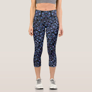 Elegant Blue & Purple Pearl Pattern Capri Leggings