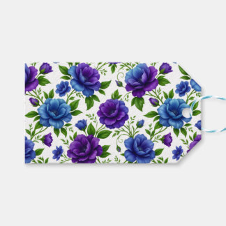 Elegant Blue & Purple Rose Floral Pattern Gift Tags