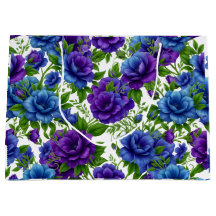 Elegant Blue & Purple Rose Floral Pattern Tote Bag