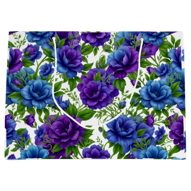 Elegant Blue & Purple Rose Floral Pattern Tote Bag (Front)