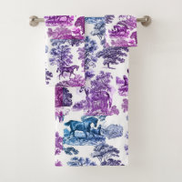 Elegant Blue Purple Rustic Horses Toile 