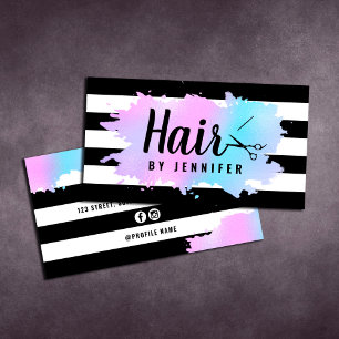 Elegant blue & purple scissors hairstylist business card