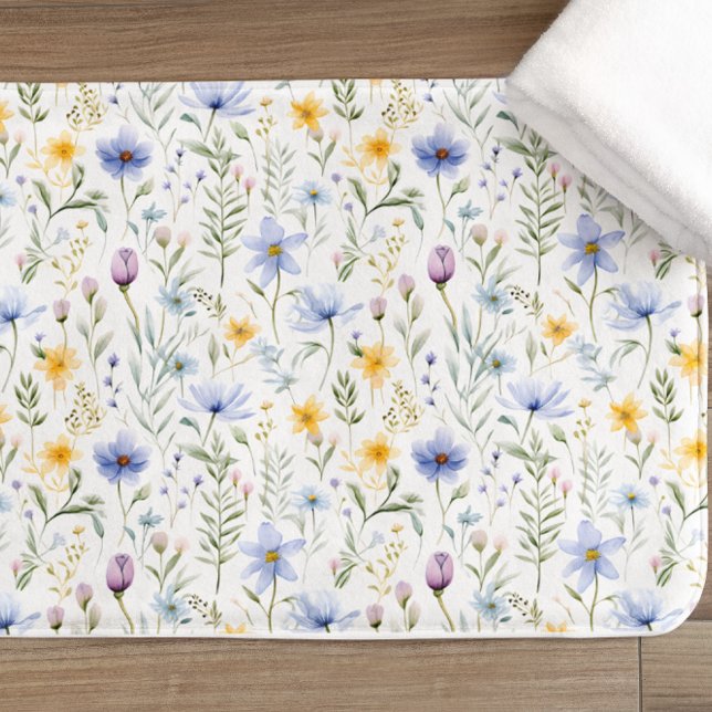 Elegant Blue Purple Watercolor Wildflower  Bath Mat (Creator Uploaded)