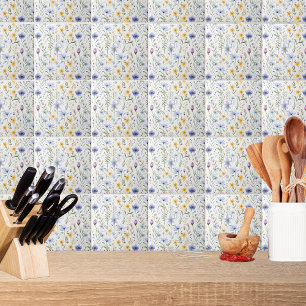 Elegant Blue Purple Watercolor Wildflower  Ceramic Tile