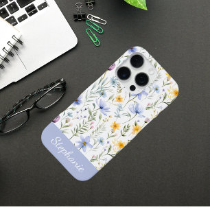 Elegant Blue Purple Watercolor Wildflower  iPhone 16 Pro Case