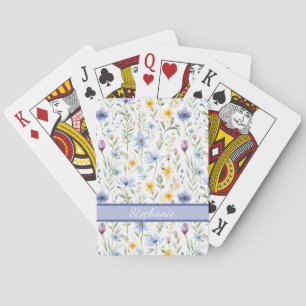 Elegant Blue Purple Watercolor Wildflower Playing Cards