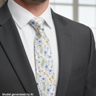 Elegant Blue Purple Watercolor Wildflower Tie