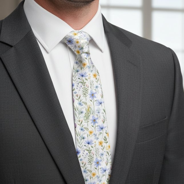 Elegant Blue Purple Watercolor Wildflower  Tie (Creator Uploaded)