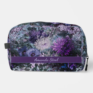 Elegant blue purples floral monogrammed dopp kit