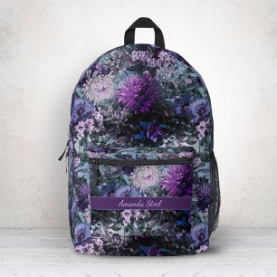 Elegant blue purples floral monogrammed printed backpack