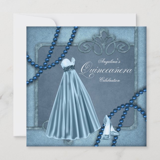 Elegant Blue Quinceanera Invitations (Front)